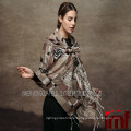 Flower Rose Khaki 100 Wool Tartan Fabric Long Tassel Fringe Kashmir Shawl